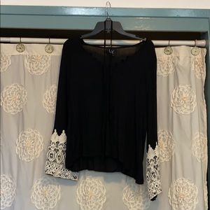 NWOT Black shirt with crochet sleeves
